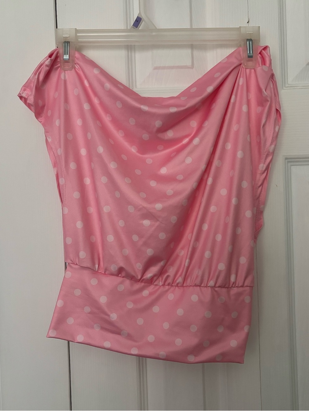 SHEIN Pink White Polka Dot Draped Tunic Top